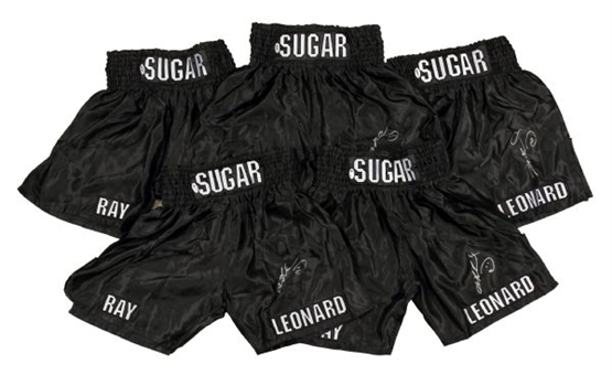 Lot of (5) Sugar Ray Leonard Signed Boxing Trunks